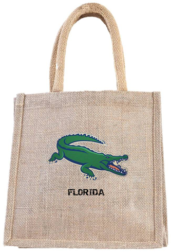 Jute bag with Florida text and crocodile image on it