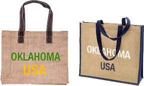 Jute bag image with text Oklahoma USA