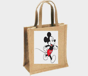 Jute bag with mickey mouse image on it