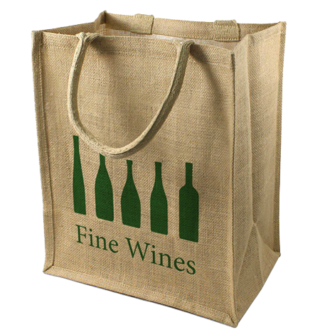 Fine wines logo on jute bag